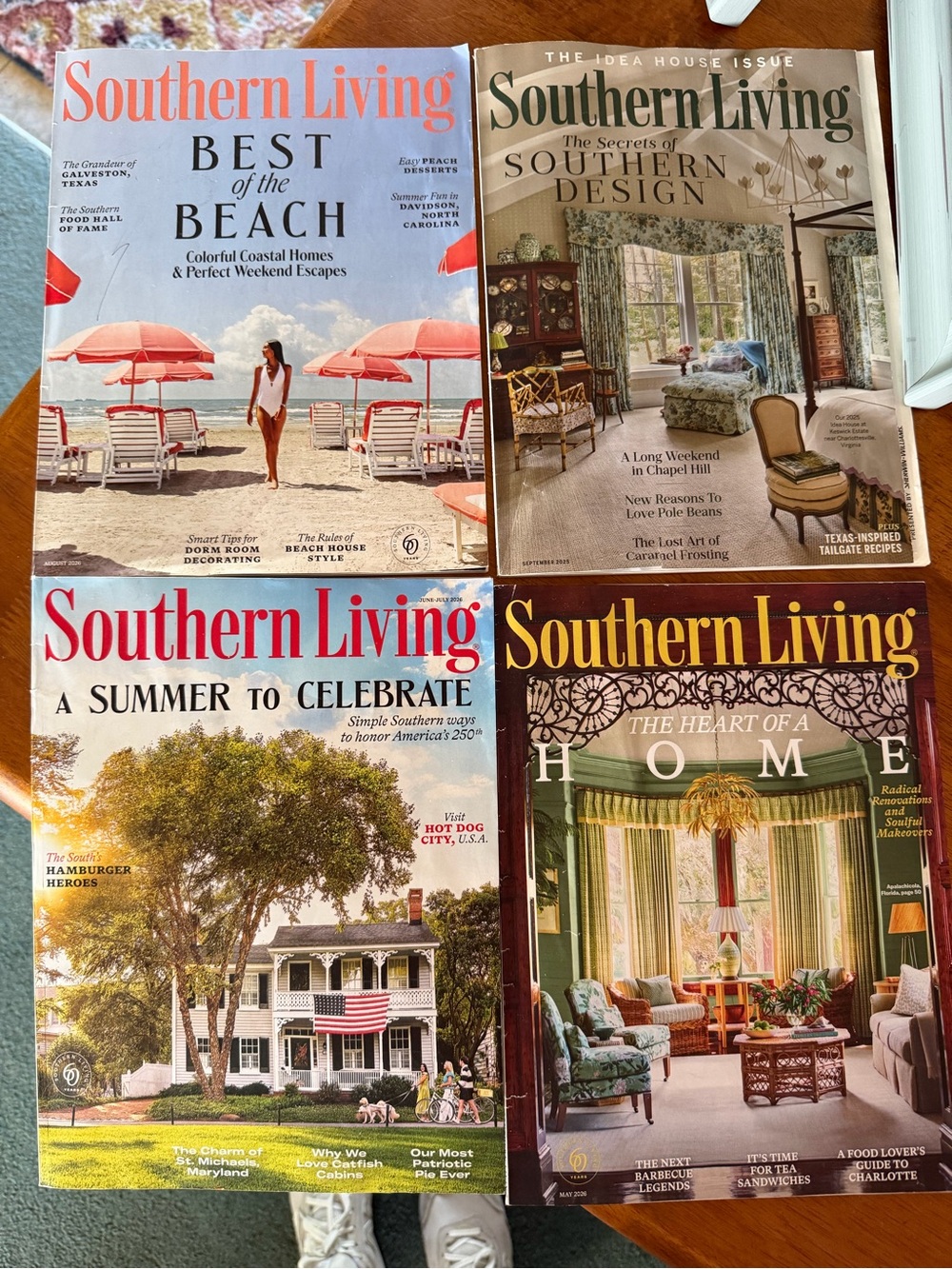 Southern Living Coffee Table Set - Red, Blue, Green, Brown Covers